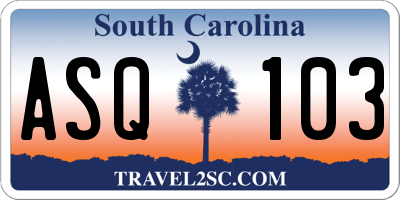 SC license plate ASQ103