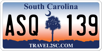SC license plate ASQ139