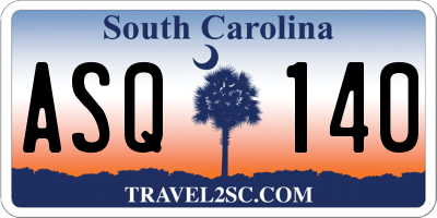 SC license plate ASQ140