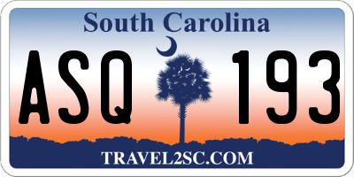SC license plate ASQ193