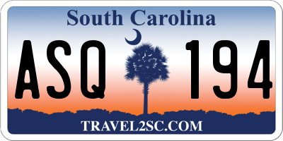 SC license plate ASQ194