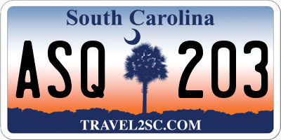 SC license plate ASQ203