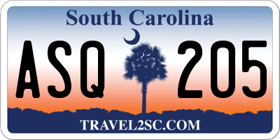 SC license plate ASQ205