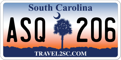 SC license plate ASQ206