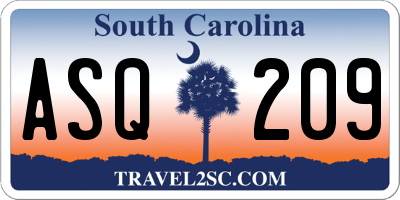 SC license plate ASQ209