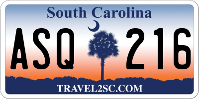 SC license plate ASQ216