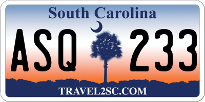 SC license plate ASQ233
