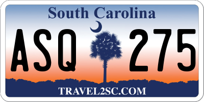 SC license plate ASQ275