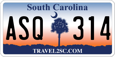 SC license plate ASQ314