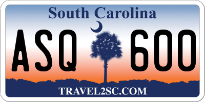 SC license plate ASQ600