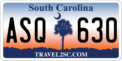 SC license plate ASQ630