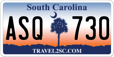 SC license plate ASQ730