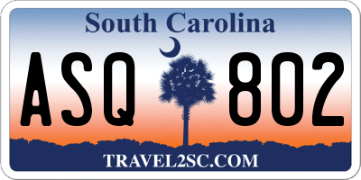 SC license plate ASQ802