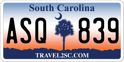 SC license plate ASQ839