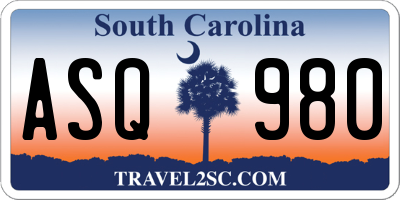 SC license plate ASQ980
