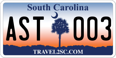 SC license plate AST003