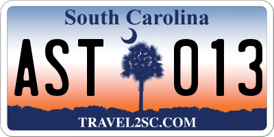 SC license plate AST013