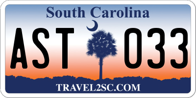SC license plate AST033
