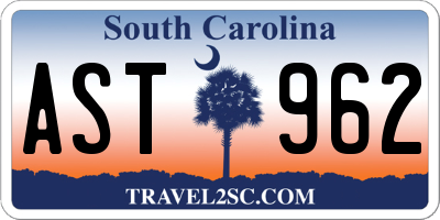SC license plate AST962