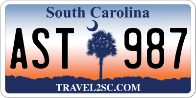 SC license plate AST987
