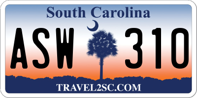 SC license plate ASW310