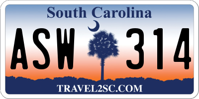 SC license plate ASW314