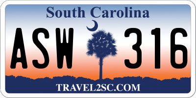 SC license plate ASW316