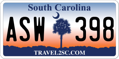 SC license plate ASW398