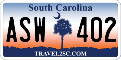 SC license plate ASW402