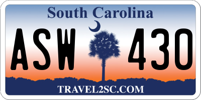 SC license plate ASW430