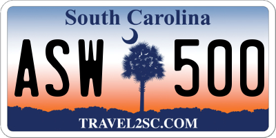 SC license plate ASW500