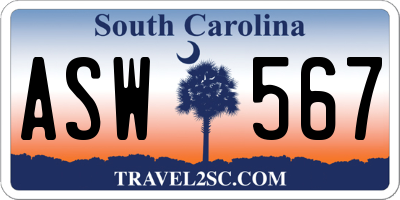 SC license plate ASW567