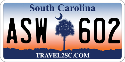 SC license plate ASW602