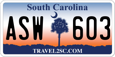 SC license plate ASW603