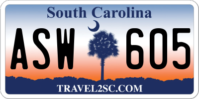 SC license plate ASW605