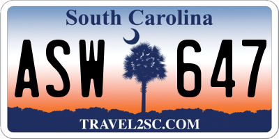 SC license plate ASW647