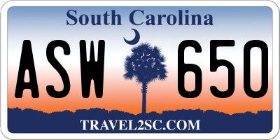SC license plate ASW650