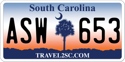 SC license plate ASW653