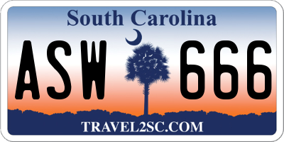 SC license plate ASW666