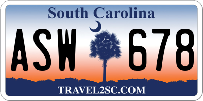 SC license plate ASW678