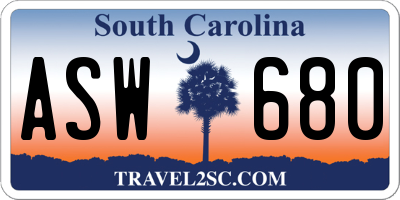 SC license plate ASW680