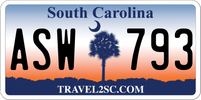 SC license plate ASW793