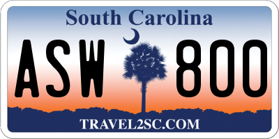 SC license plate ASW800