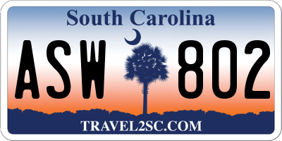 SC license plate ASW802