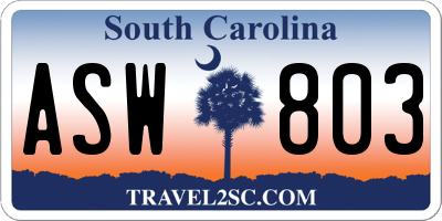 SC license plate ASW803