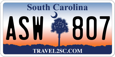 SC license plate ASW807