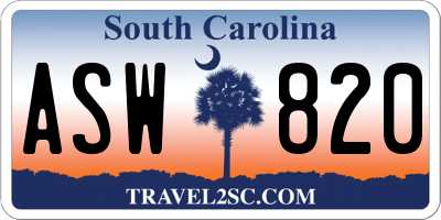 SC license plate ASW820