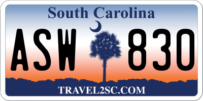 SC license plate ASW830