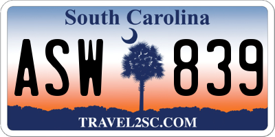 SC license plate ASW839