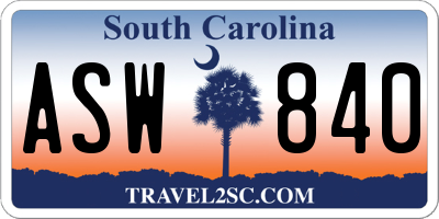 SC license plate ASW840